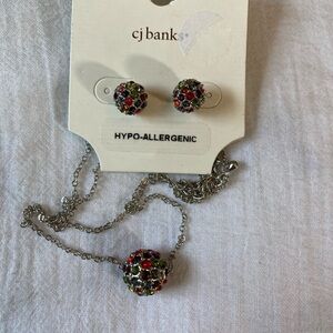 CJ Banks Crystal Studded Pendant Necklace and‎ Earrings Set